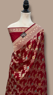 Pure Katan Silk Banarasi Handloom Saree - All over Jaal work With Meenakari - The Handlooms