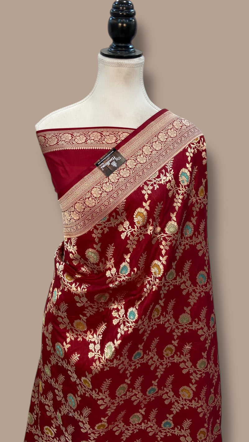 Pure Katan Silk Banarasi Handloom Saree - All over Jaal work With Meenakari - The Handlooms