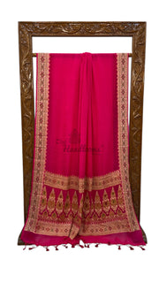 Hot Pink Pure Chiffon Khaddi Banarasi Saree - The Handlooms