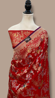 Ektara Pure Katan Silk Banarasi Handloom Saree - All over kadiyal Jaal work - The Handlooms