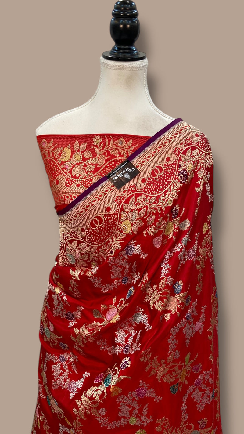 Ektara Pure Katan Silk Banarasi Handloom Saree - All over kadiyal Jaal work - The Handlooms