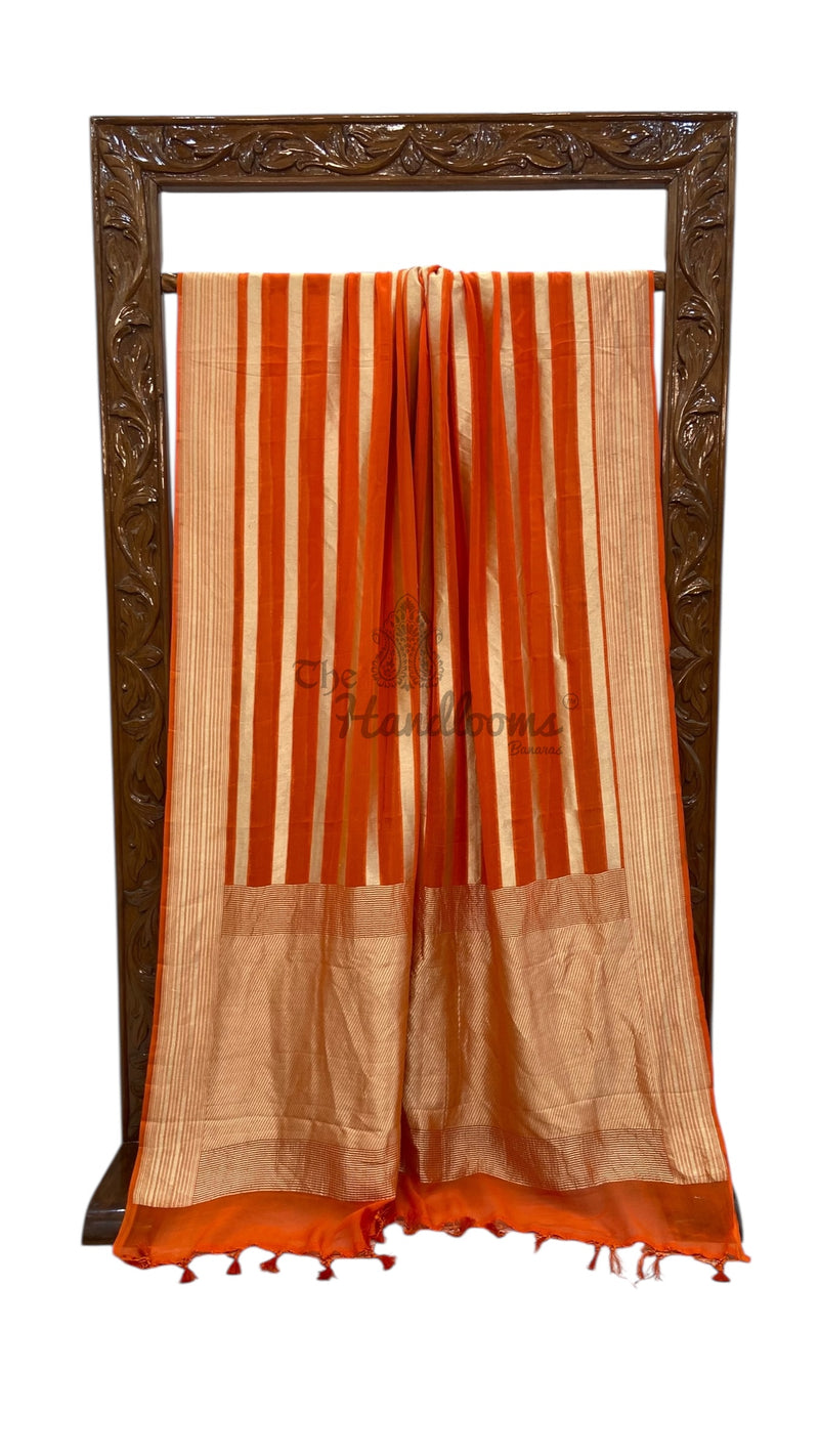 Peach Pure Khaddi Georgette Handloom Banarasi Saree - The Handlooms