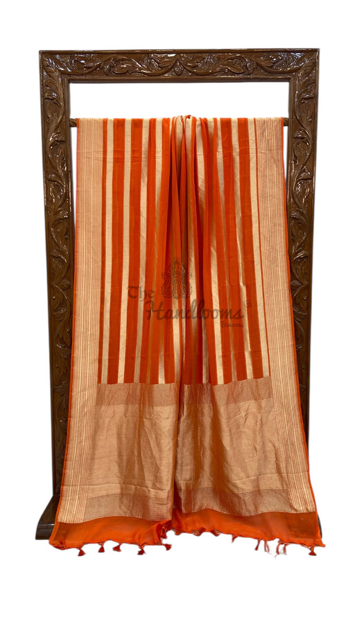 Peach Pure Khaddi Georgette Handloom Banarasi Saree - The Handlooms