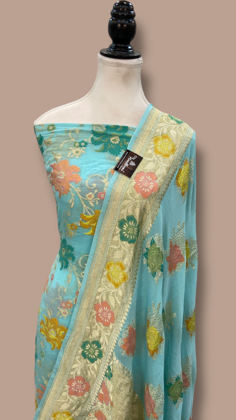 Khaddi Georgette Banarasi Dress material with Meenakari - The Handlooms