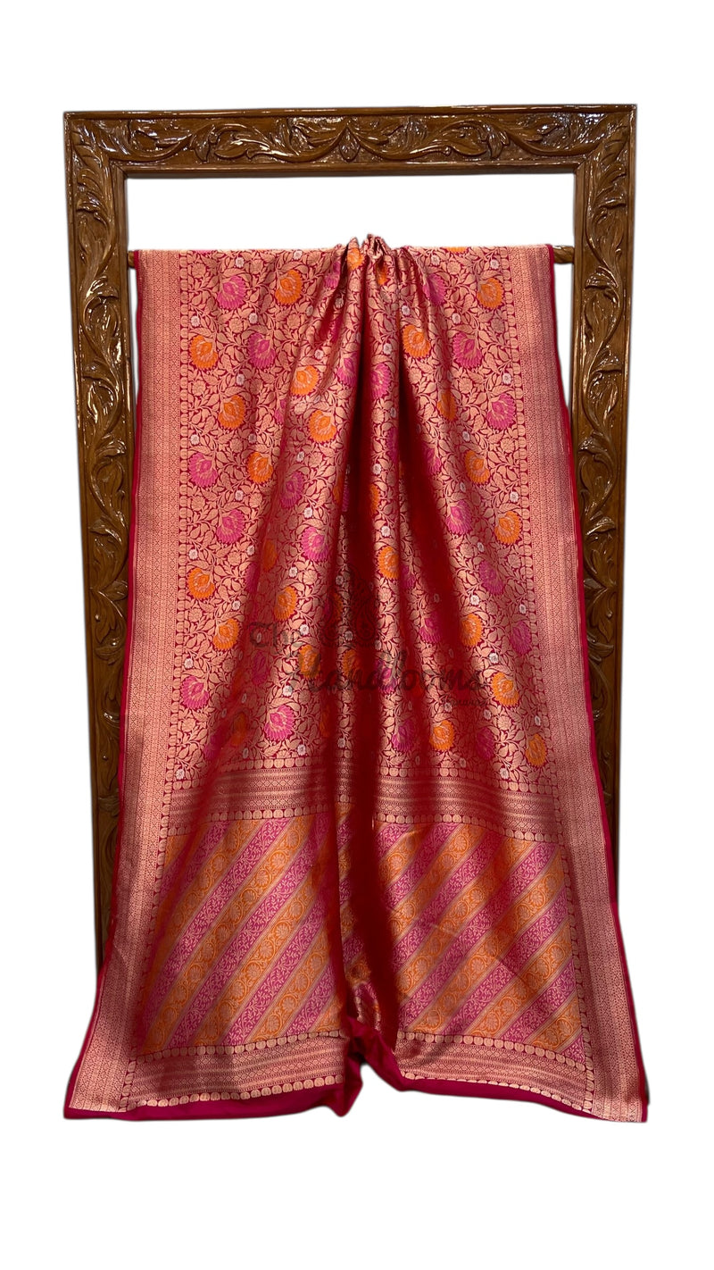 Regal Pure Katan Silk Banarasi Saree – Handwoven Tanchui Brocade - The Handlooms