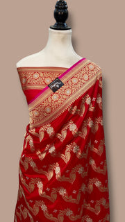 Pure Katan Silk Banarasi Handloom Saree - All Over Kadiyal Jaal Work - The Handlooms