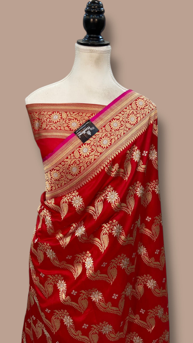Pure Katan Silk Banarasi Handloom Saree - All Over Kadiyal Jaal Work - The Handlooms
