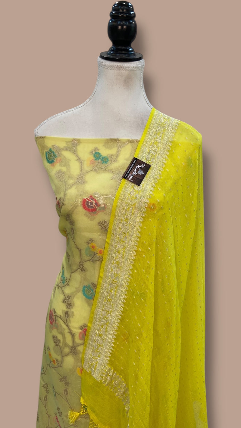 Chanderi Cotton Banarasi Dress material - Georgette Dupatta - The Handlooms