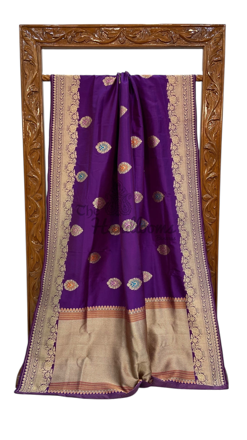 Pure Katan Silk Banarasi Handloom Saree - All over Kadua motifs With Meenakari - The Handlooms