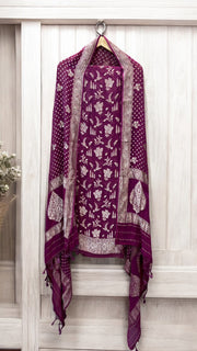 Pure Khaddi Georgette 3 Pc Suit Set with Gold Zari - The Handlooms