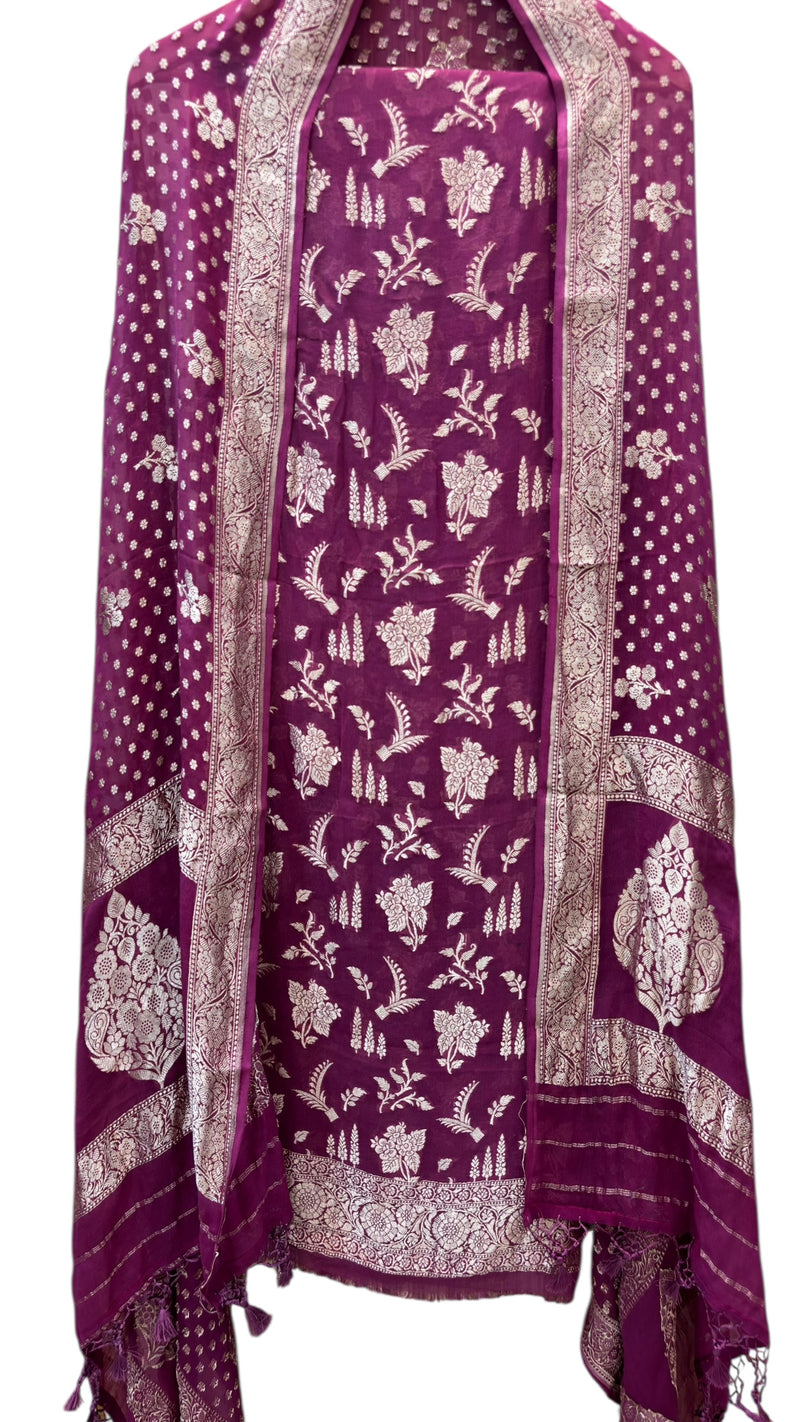 Pure Khaddi Georgette 3 Pc Suit Set with Gold Zari - The Handlooms