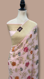 Pure Khaddi Georgette Handloom Banarasi Saree - All over Jaal Work With Meenakari - The Handlooms
