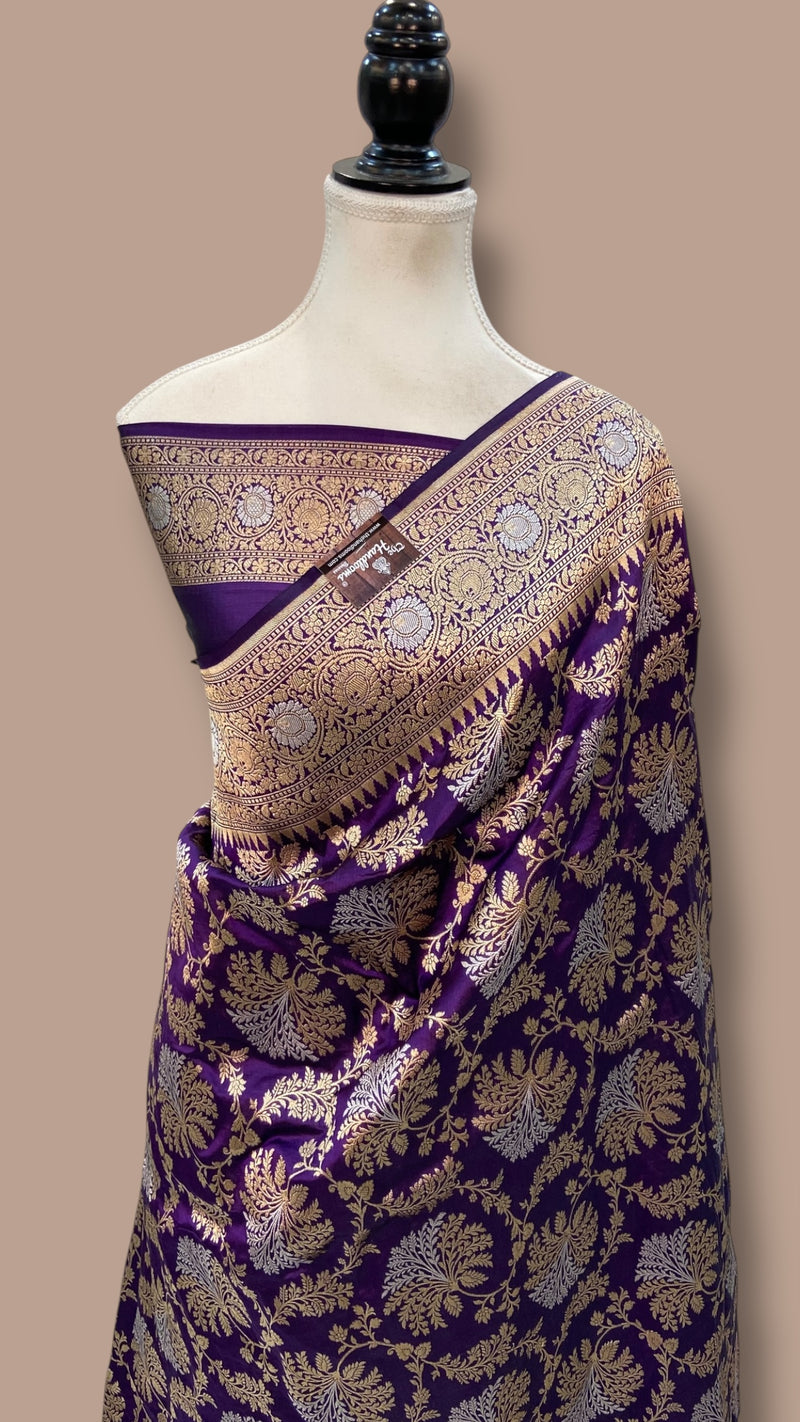 Pure Katan Silk Banarasi Handloom Saree - All Over Sona Roopa Jaal work - The Handlooms