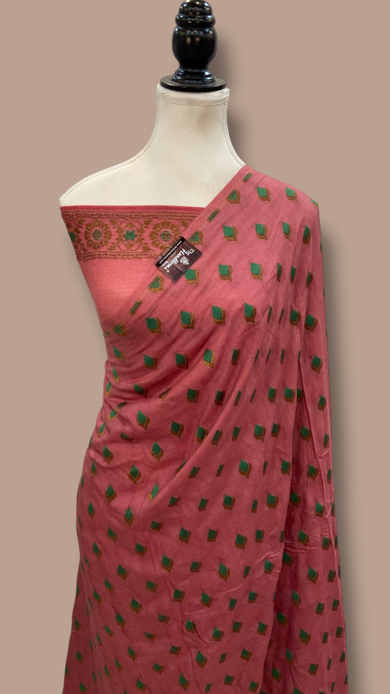 Moonga Georgette Handloom Banarasi Saree - All Over Jaal Work With Meenakari - The Handlooms