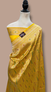Regal Pure Katan Silk Banarasi Saree – Handwoven Tanchui Brocade with Meenakari Work - The Handlooms