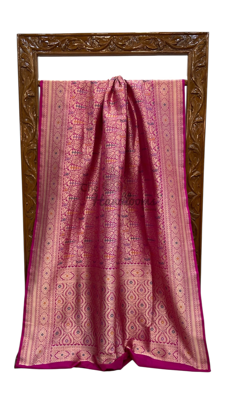 Regal Pure Katan Silk Banarasi Saree – Handwoven Tanchui Brocade with Meenakari Work - The Handlooms
