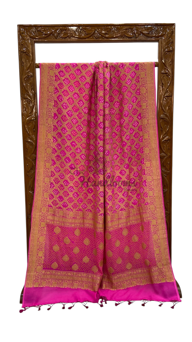 Pure Georgette Banarasi Bandhej Handloom Saree - The Handlooms