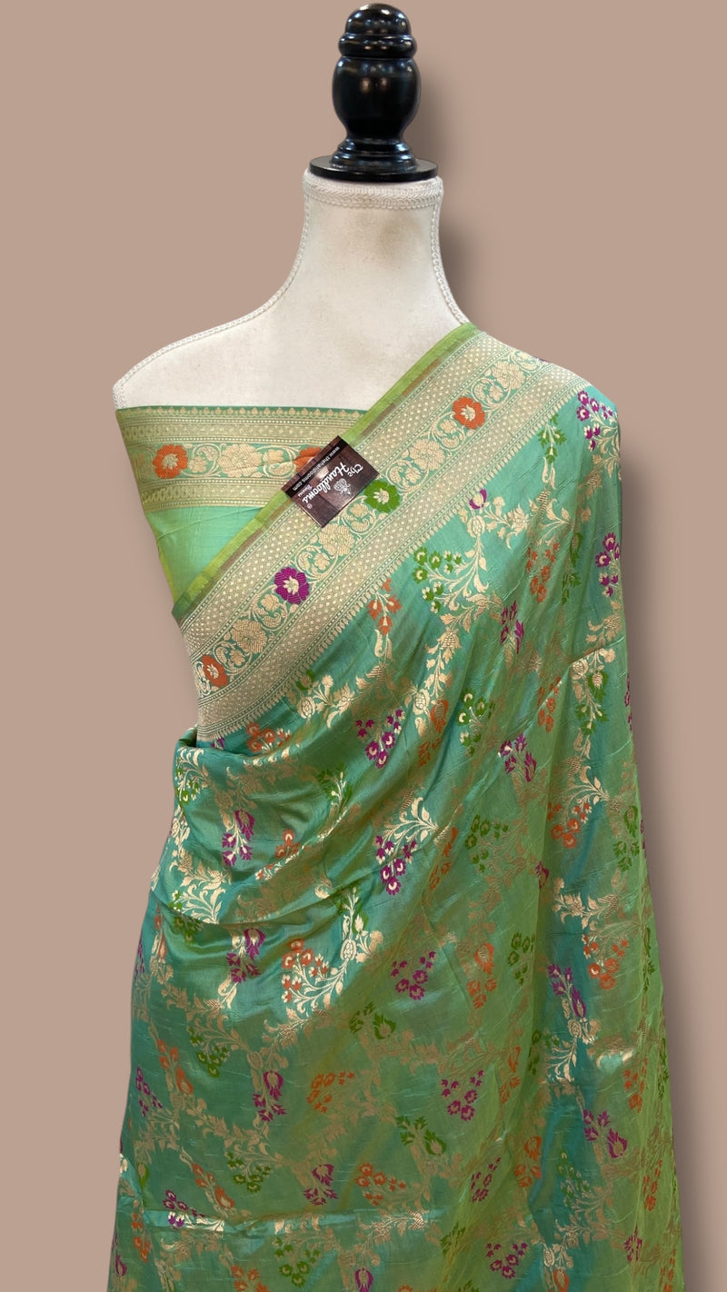 Pure Katan Silk Banarasi Handloom Saree - All over Jaal work With Meenakari - The Handlooms