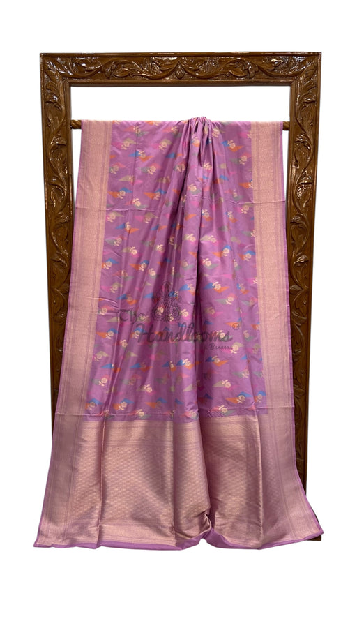 Multicolor Pure Katan Silk Banarasi Handloom Saree - All over Jaal Work With Rangkart - The Handlooms