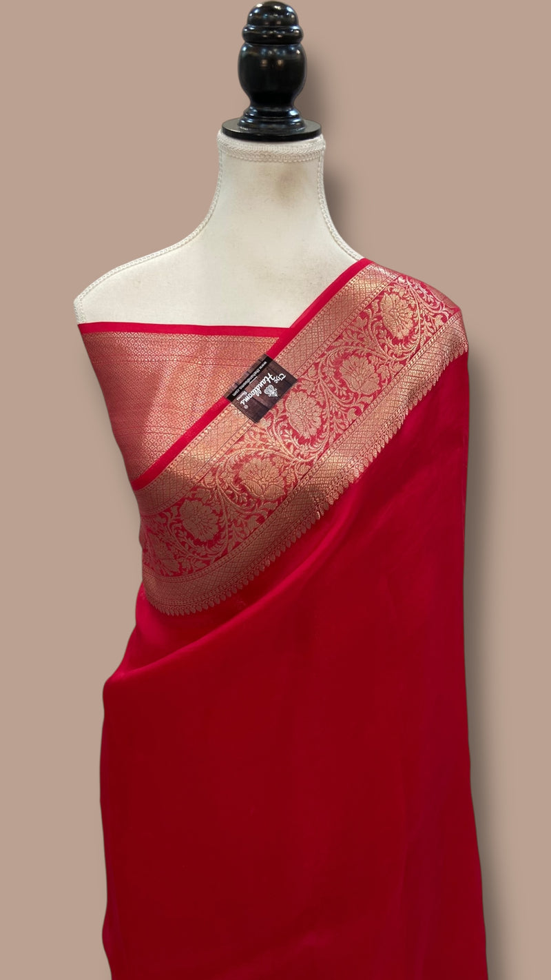 Hot Pink Pure Kora Handloom Banarasi Saree - The Handlooms