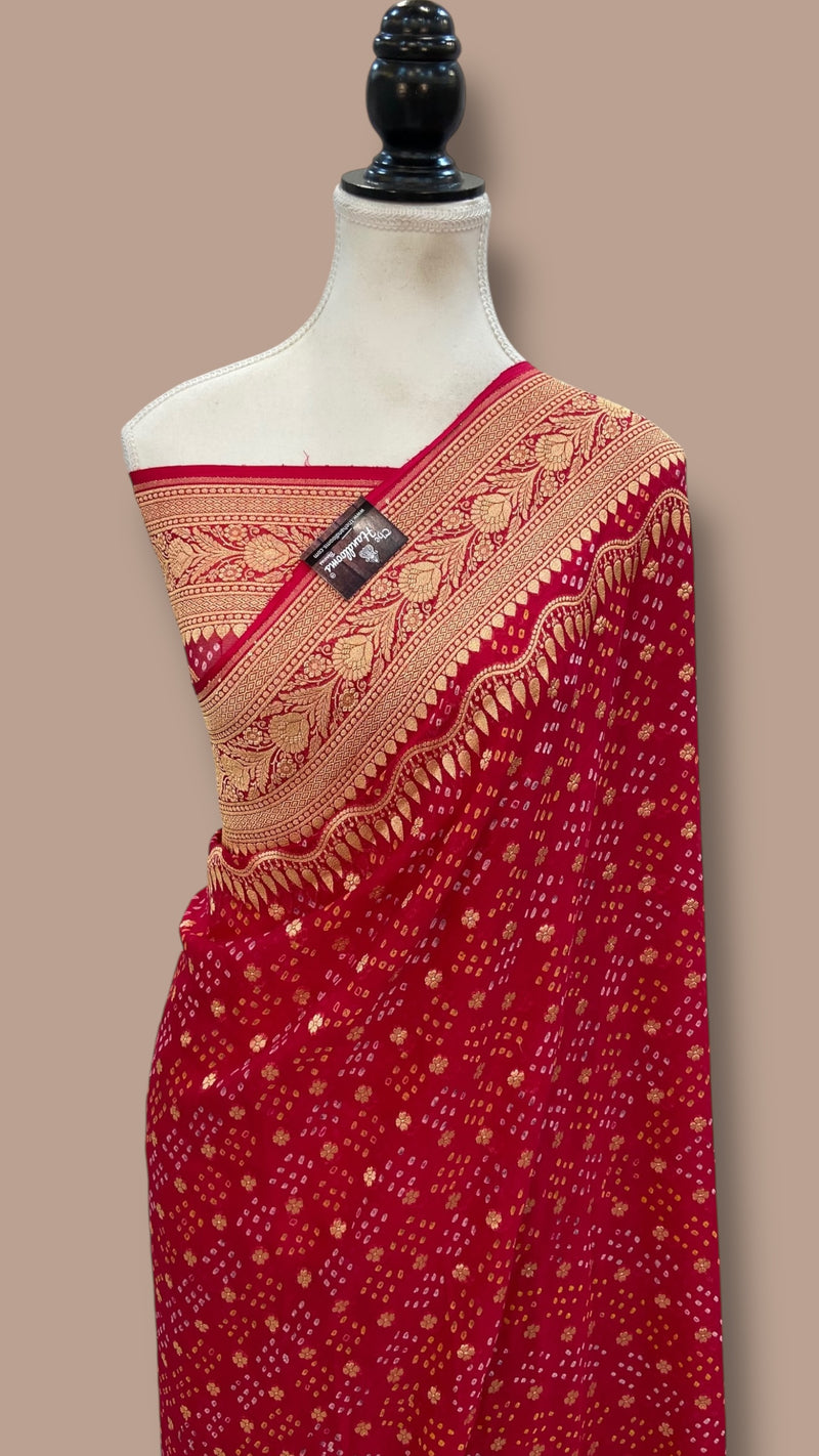 Pure Georgette Banarasi Bandhej Handloom Saree - The Handlooms
