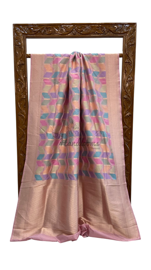 Multicolor Pure Katan Silk Banarasi Handloom Saree - All over Jaal Work With Rangkart - The Handlooms