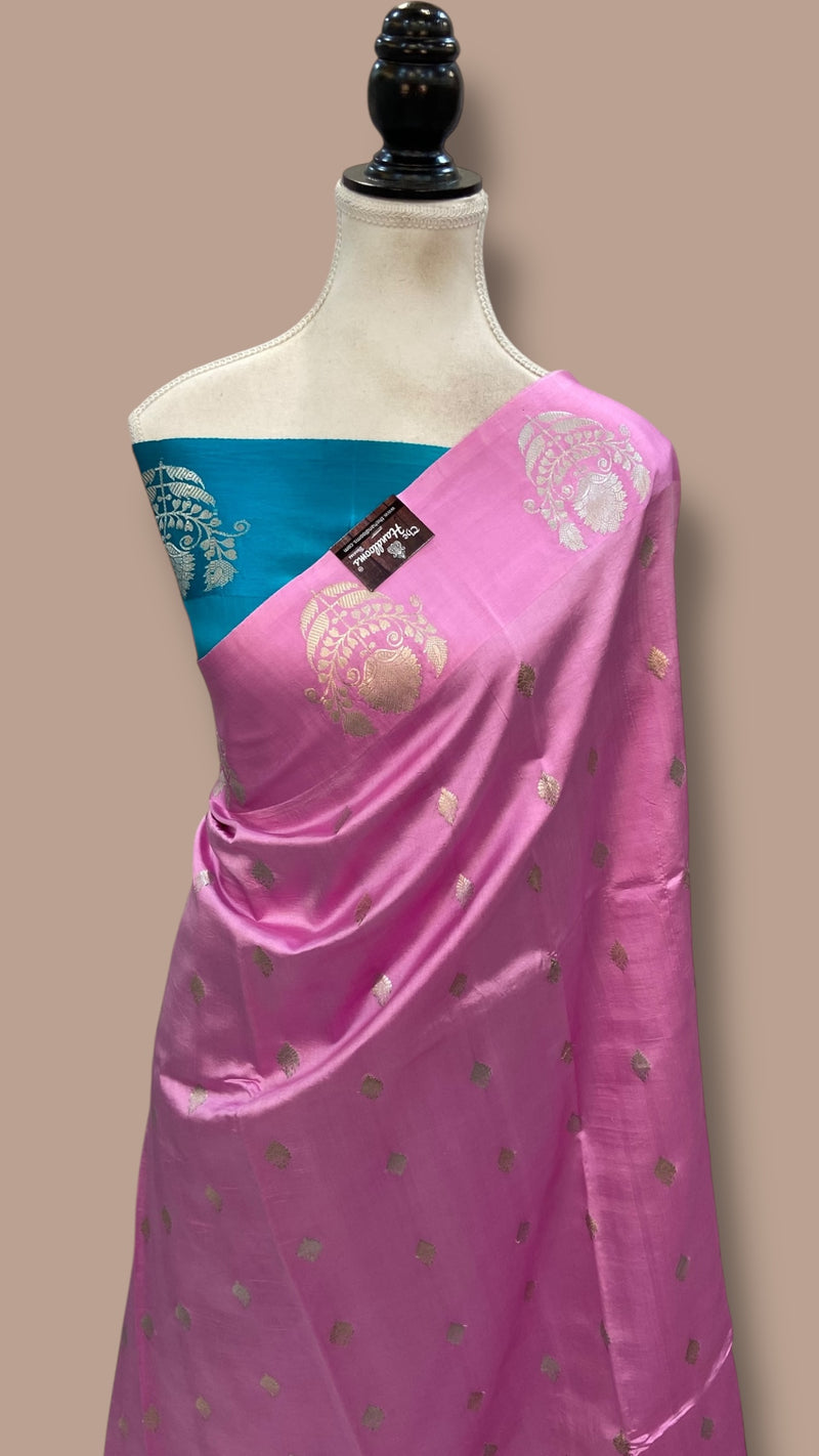 Pure Mango Silk Banarasi Handloom Saree All Over Kadua Motifs - The Handlooms