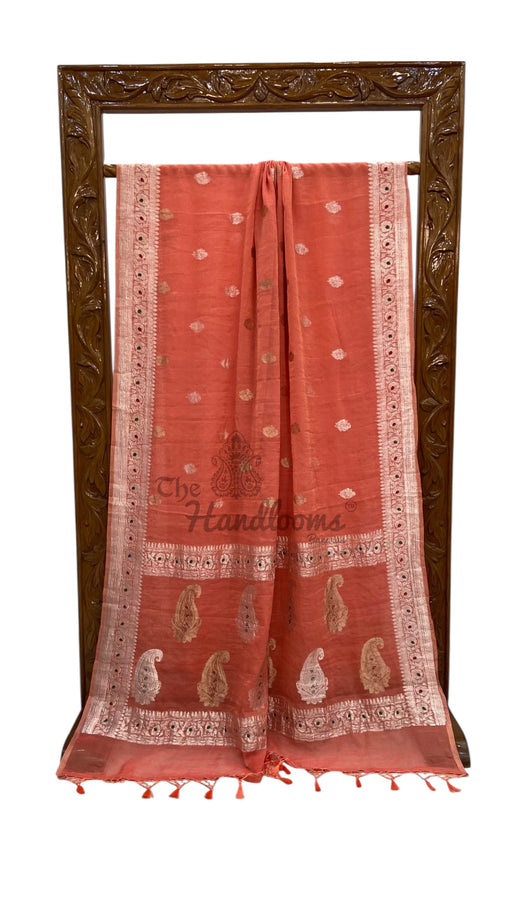 Handloom Banarasi Khaddi Georgette Tissue Saree | All-Over Sona Roopa Kadua Motifs & Meenakari - The Handlooms