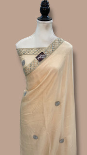 Pure Georgette Handloom Banarasi Saree with Handwork Lace - The Handlooms