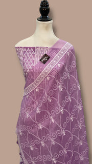 Pure Organza Chikankari Handloom Banarasi Dress Material - The Handlooms