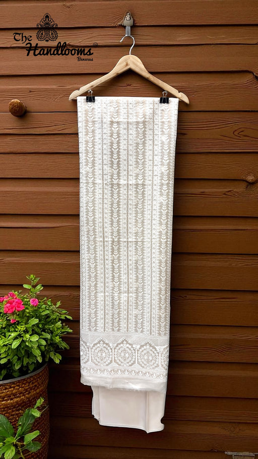 Pure Organza Chikankari Handloom Banarasi Dress Material - The Handlooms