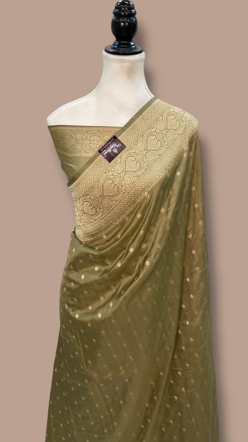 Pure Katan Silk Banarasi Handloom Saree - All Over Motifs - The Handlooms