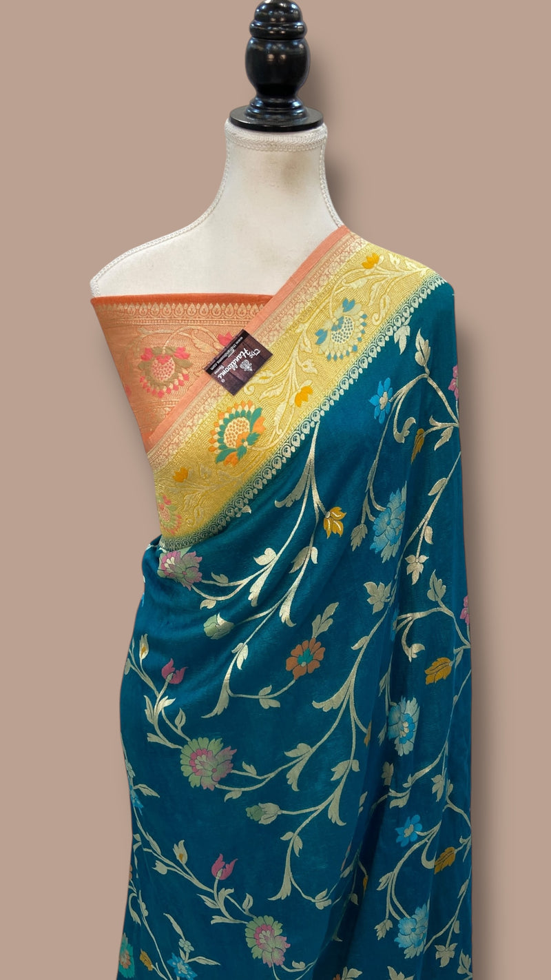 Tussar Georgette Handloom Banarasi Saree - All Over Jaal work With Meenakari - The Handlooms