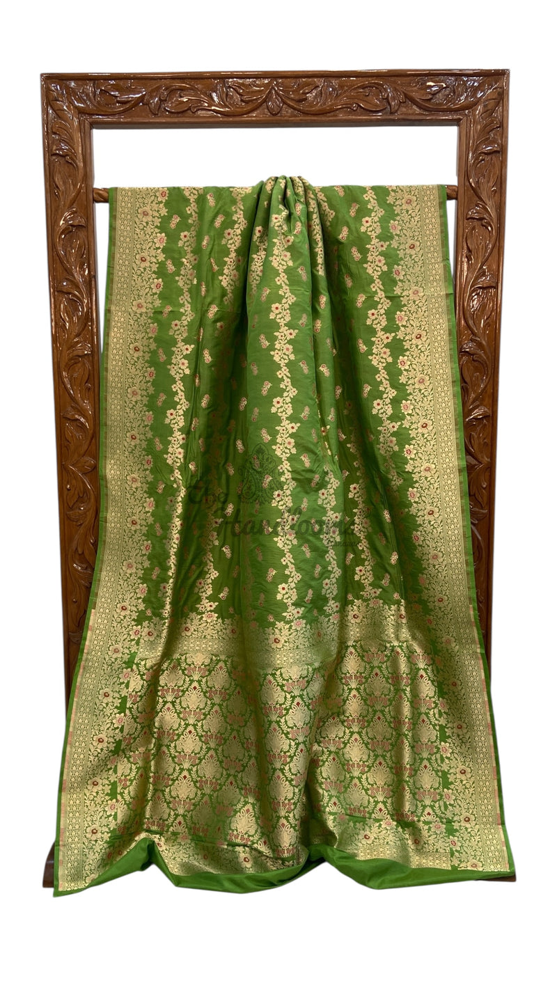 Pure Katan Silk Banarasi Handloom Saree - All over Jaal work With Meenakari - The Handlooms