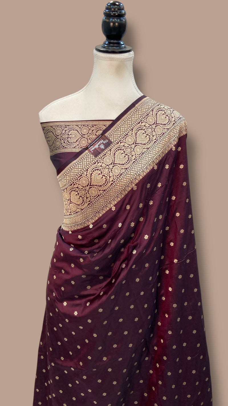 Pure Katan Silk Banarasi Handloom Saree - All Over Motifs - The Handlooms