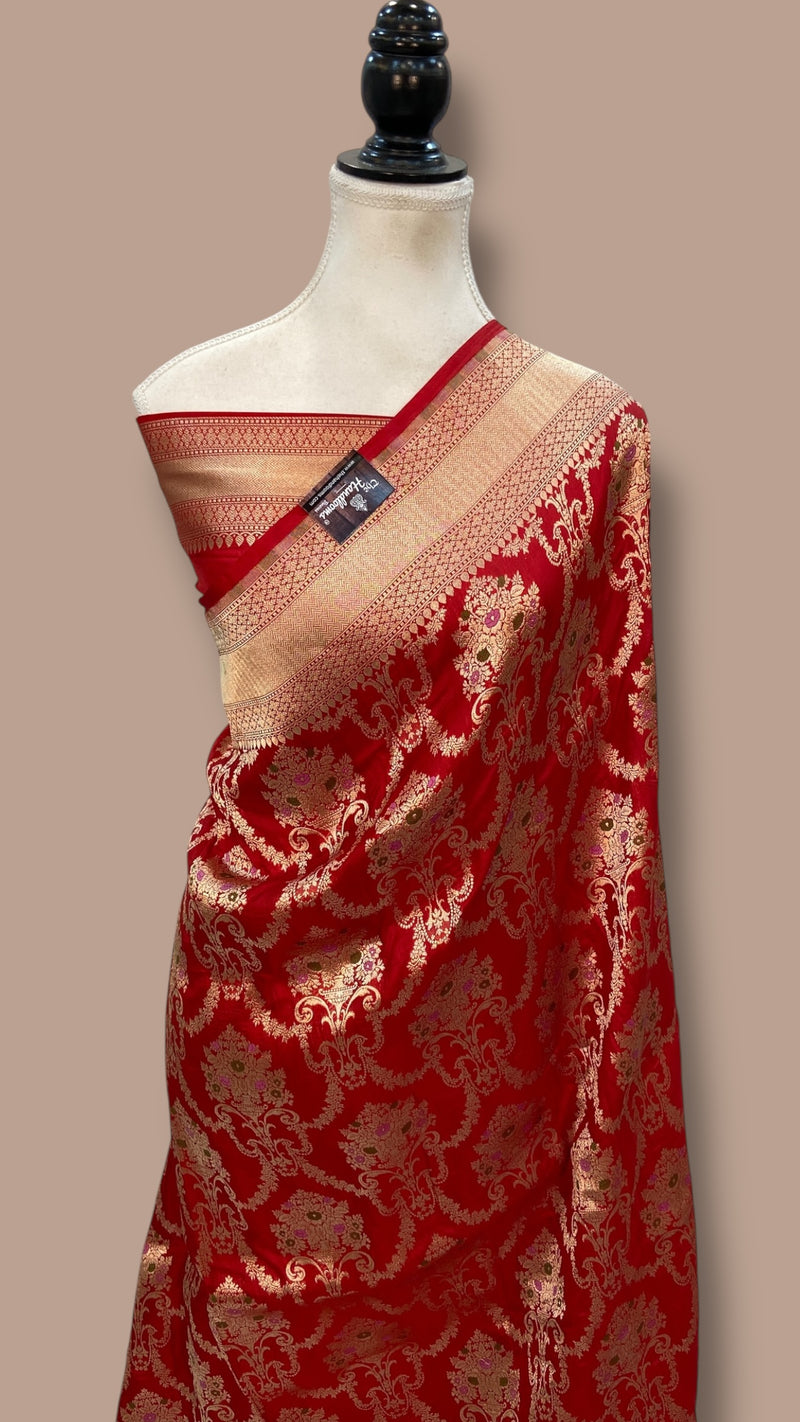Pure Katan Silk Banarasi Handloom Saree - All over Jaal work With Meenakari - The Handlooms
