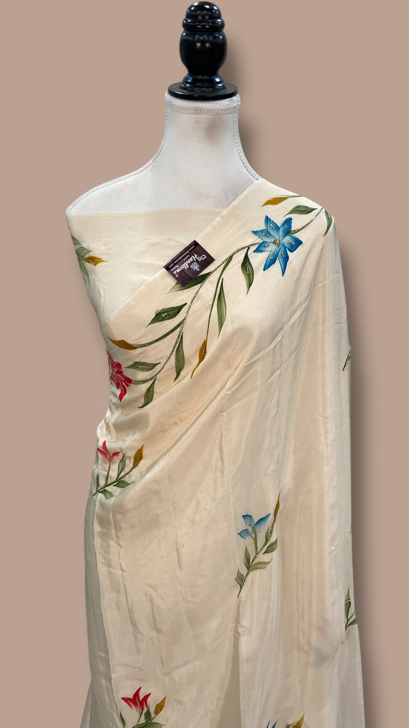 Pure Silk Handloom Banarasi Saree - Handwork Handbrush - The Handlooms