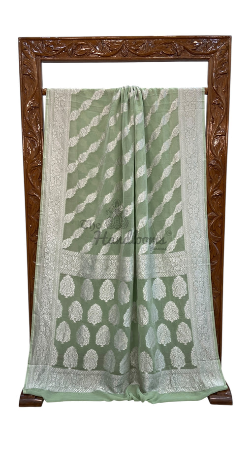 Pure Khaddi Georgette Banarasi Saree Silver Zari - The Handlooms