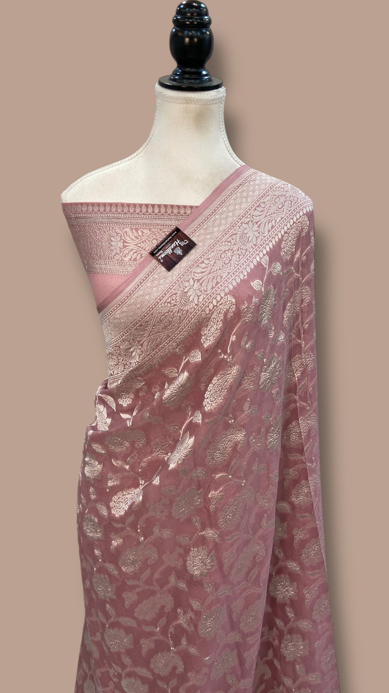 Pure Khaddi Georgette Banarasi Saree Silver Zari - The Handlooms