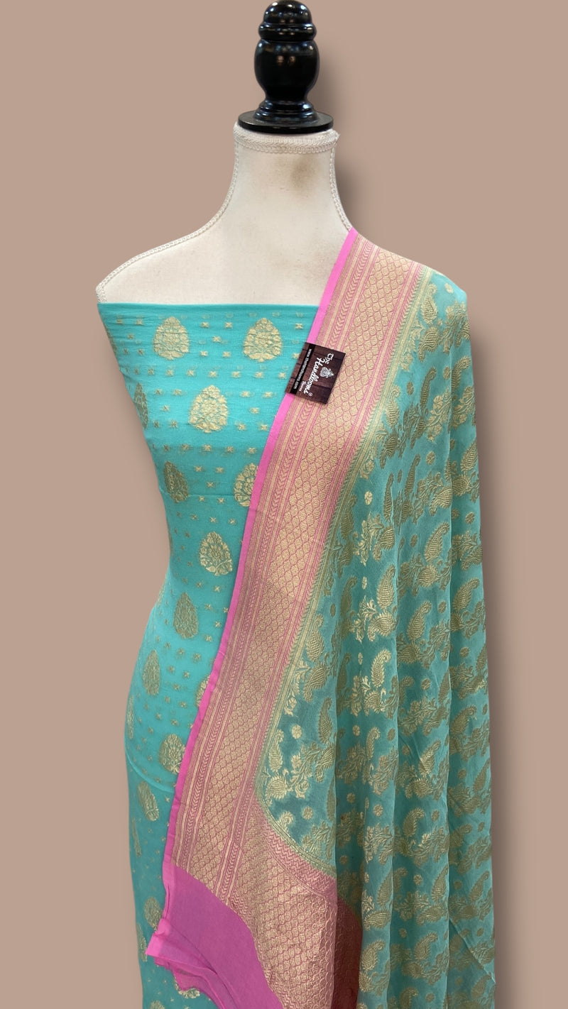 Khaddi Georgette Banarasi Dress material Water Zari - The Handlooms
