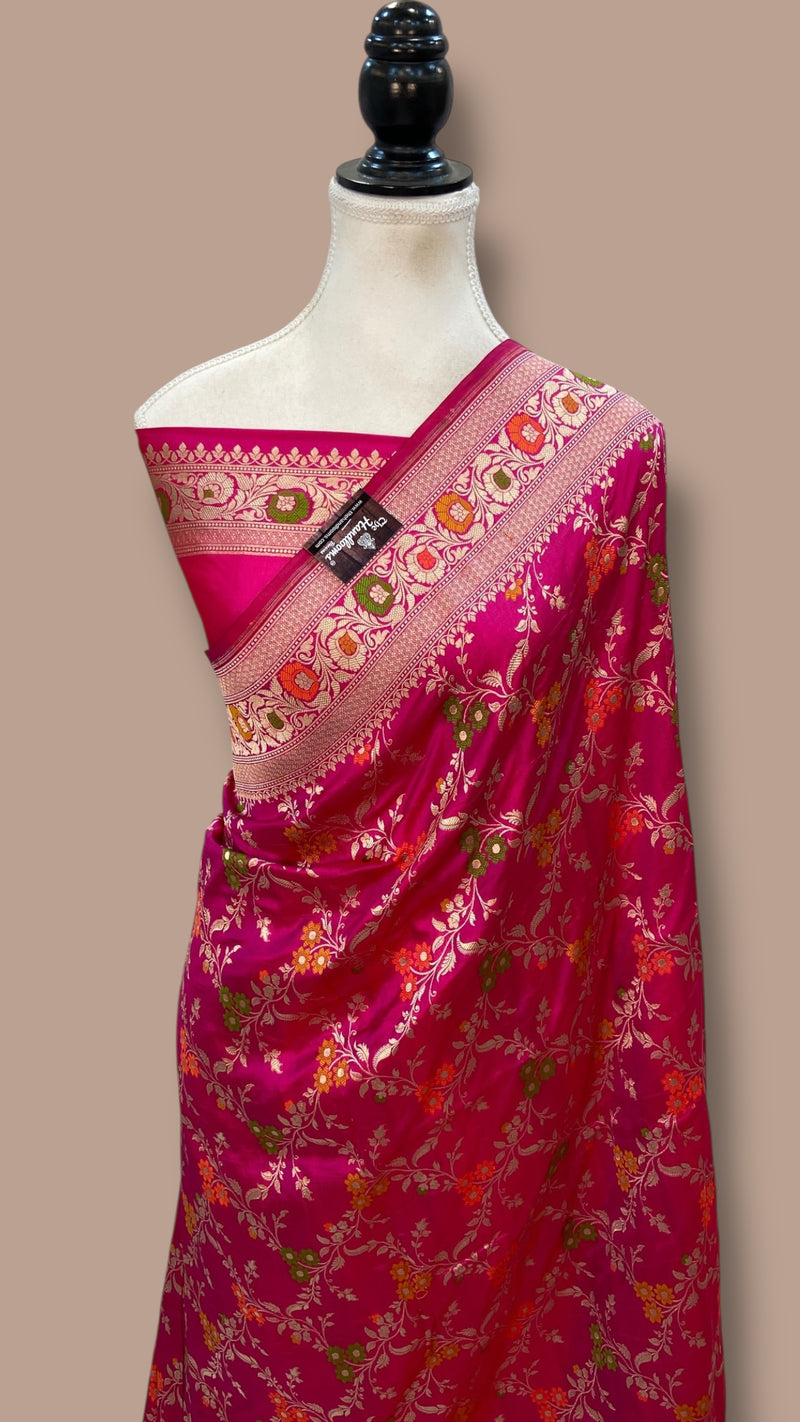 Pure Katan Silk Banarasi Handloom Saree - All over Jaal Work With Meenakari - The Handlooms