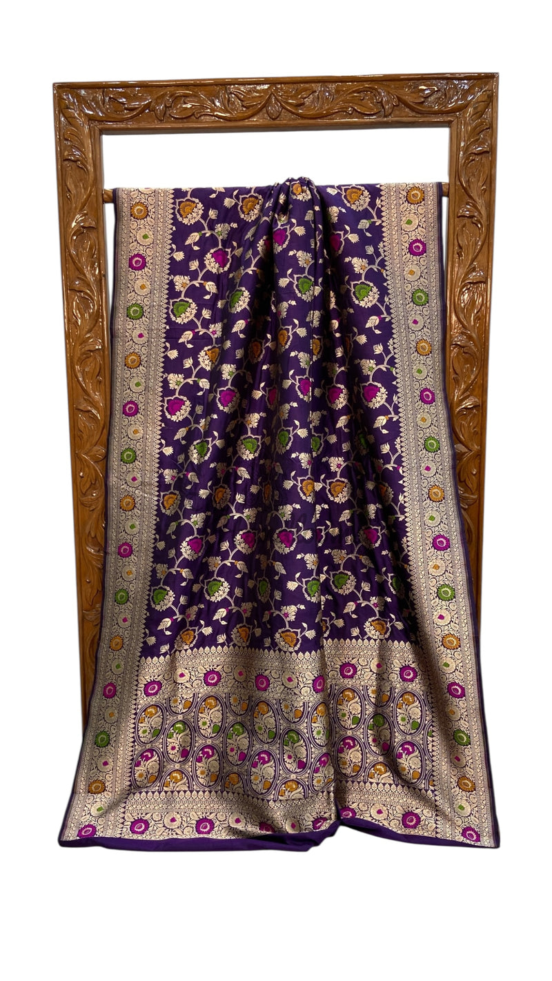 Pure Katan Silk Banarasi Handloom Saree - All over Jaal Work With Meenakari - The Handlooms