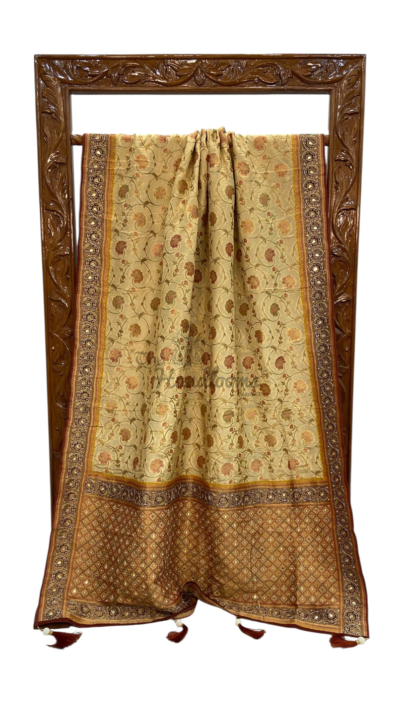 Khaddi Crepe Silk Handloom Banarasi Saree With Handwork - The Handlooms