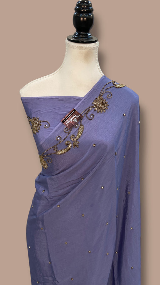 Pure Crepe Silk Handloom Banarasi Saree with Handwork - The Handlooms