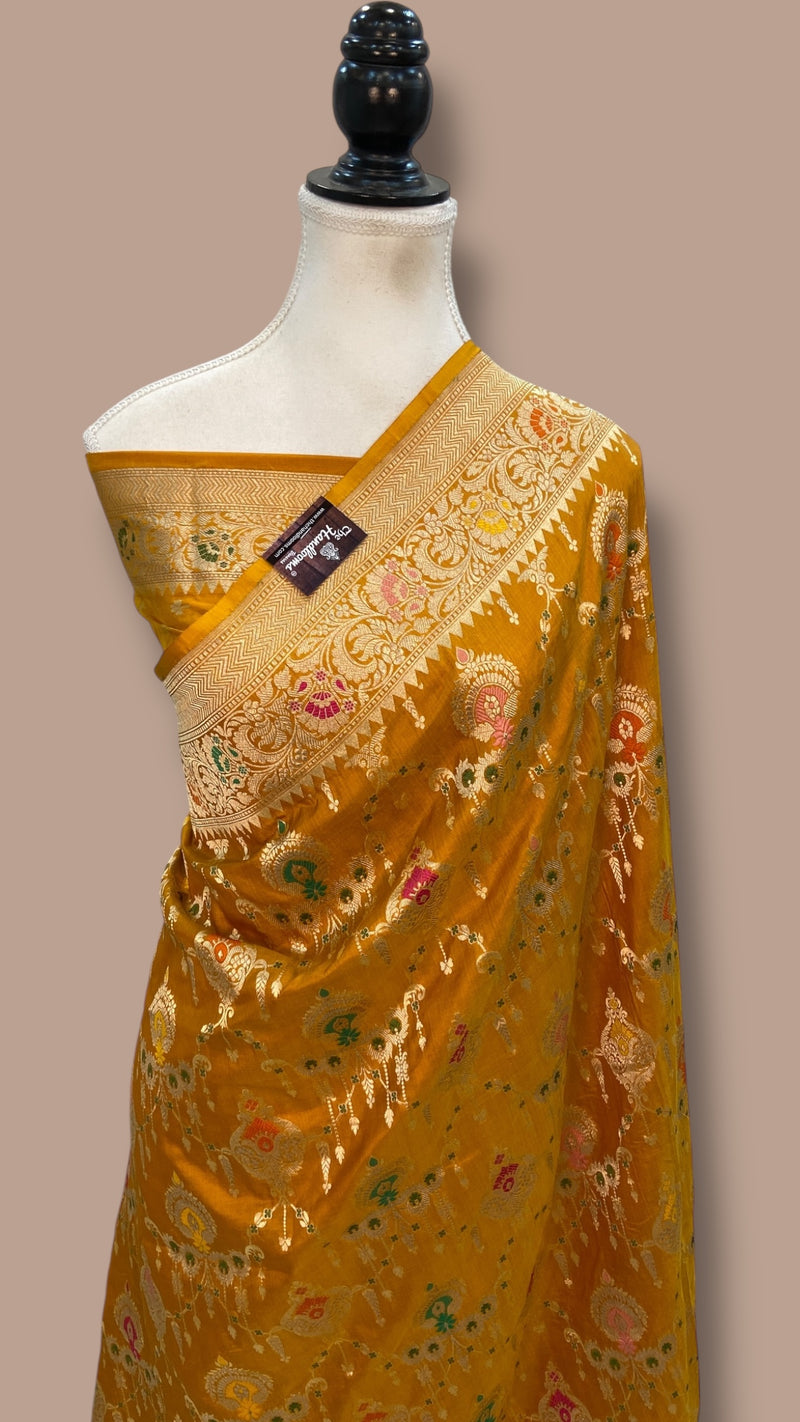 Pure Katan Silk Banarasi Handloom Saree - All over Jaal Work With Meenakari - The Handlooms