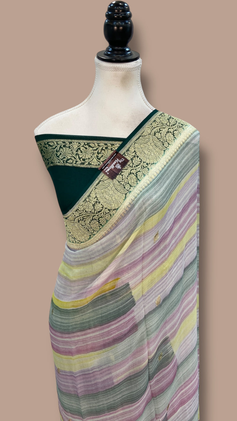 Pure Khaddi Georgette Handloom Banarasi Saree with water zari - The Handlooms