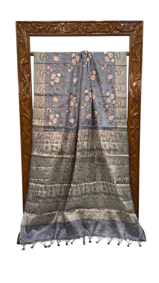 Tussar Silk Handloom Banarasi Saree With Chikankari - The Handlooms