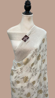 Khaddi Georgette Handloom Banarasi Saree - All Over Sona Roopa Jaal Work - The Handlooms