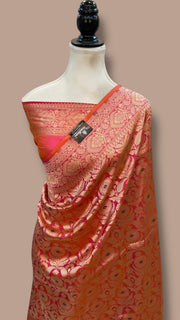 Regal Pure Katan Silk Banarasi Saree – Handwoven Tanchui Brocade with Meenakari Work - The Handlooms
