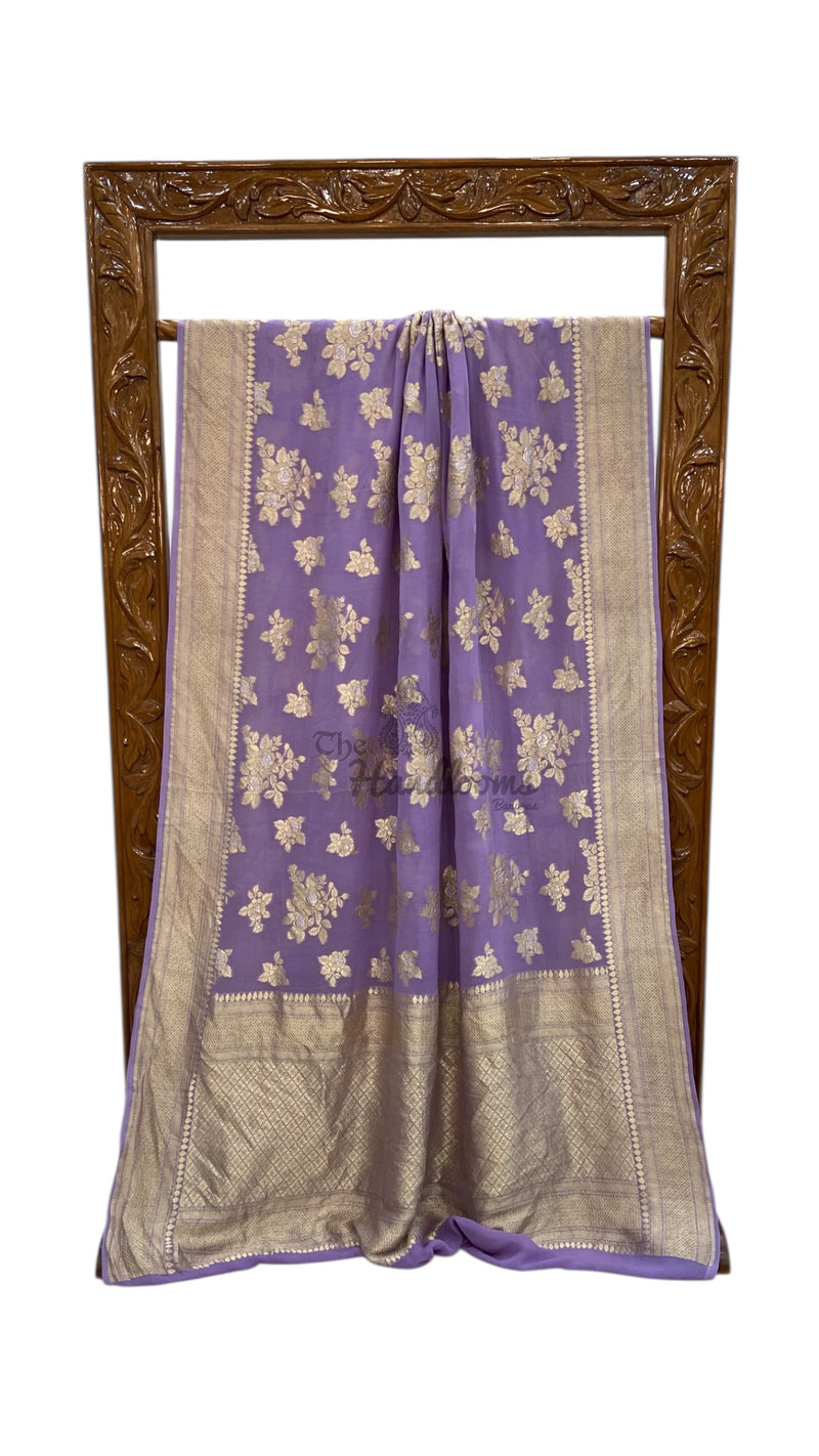Khaddi Georgette Handloom Banarasi Saree - All Over Sona Roopa Jaal Work - The Handlooms